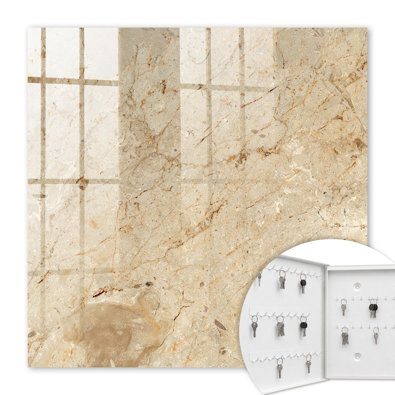 Armoire À Clés - (30 Cm X 30 Cm) - Boîte À Clés Murale - Coffret De Rangement Pour Clés - Couleur Blanche - Ouverture Vers La Gauche - Pour Maison Et Bureau - Motif De Pierre