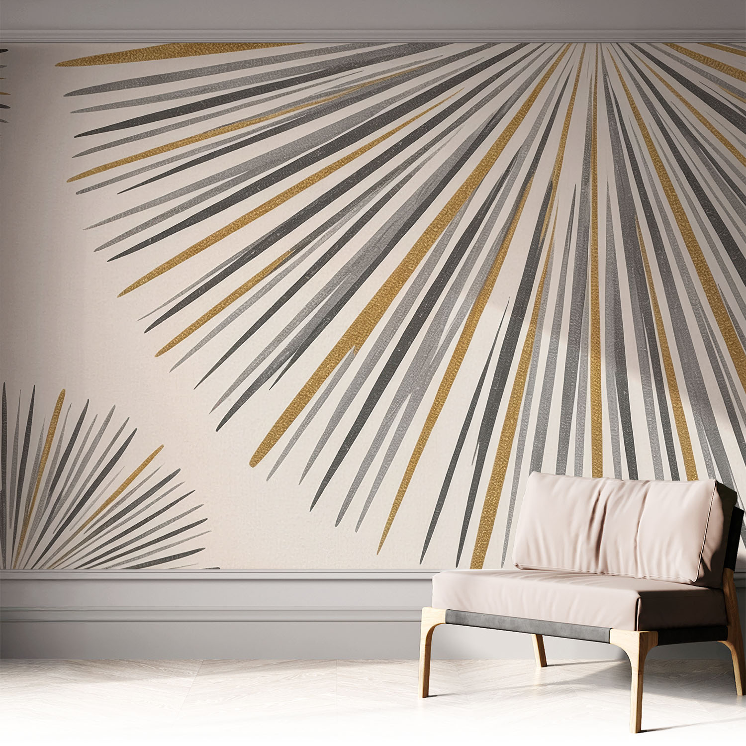 Papier Peint Adhésif Autocollant Pour Salon Chambre À Coucher Peint Imprimé Pour Mur Éventails Géométriques 312x219 Cm