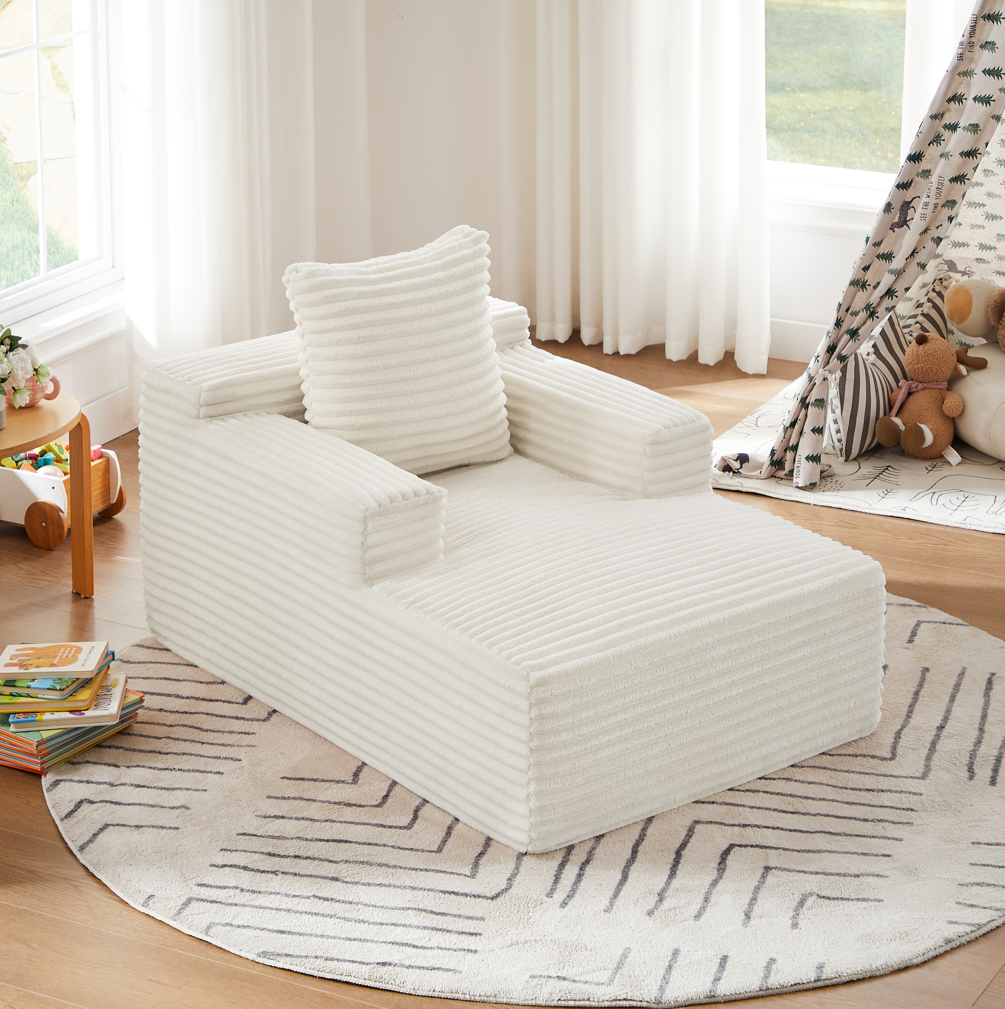 Chaise Longue Sans Ossature En Corduroy Beige, 1 Place, Sans Montage, Pour Salon Redom