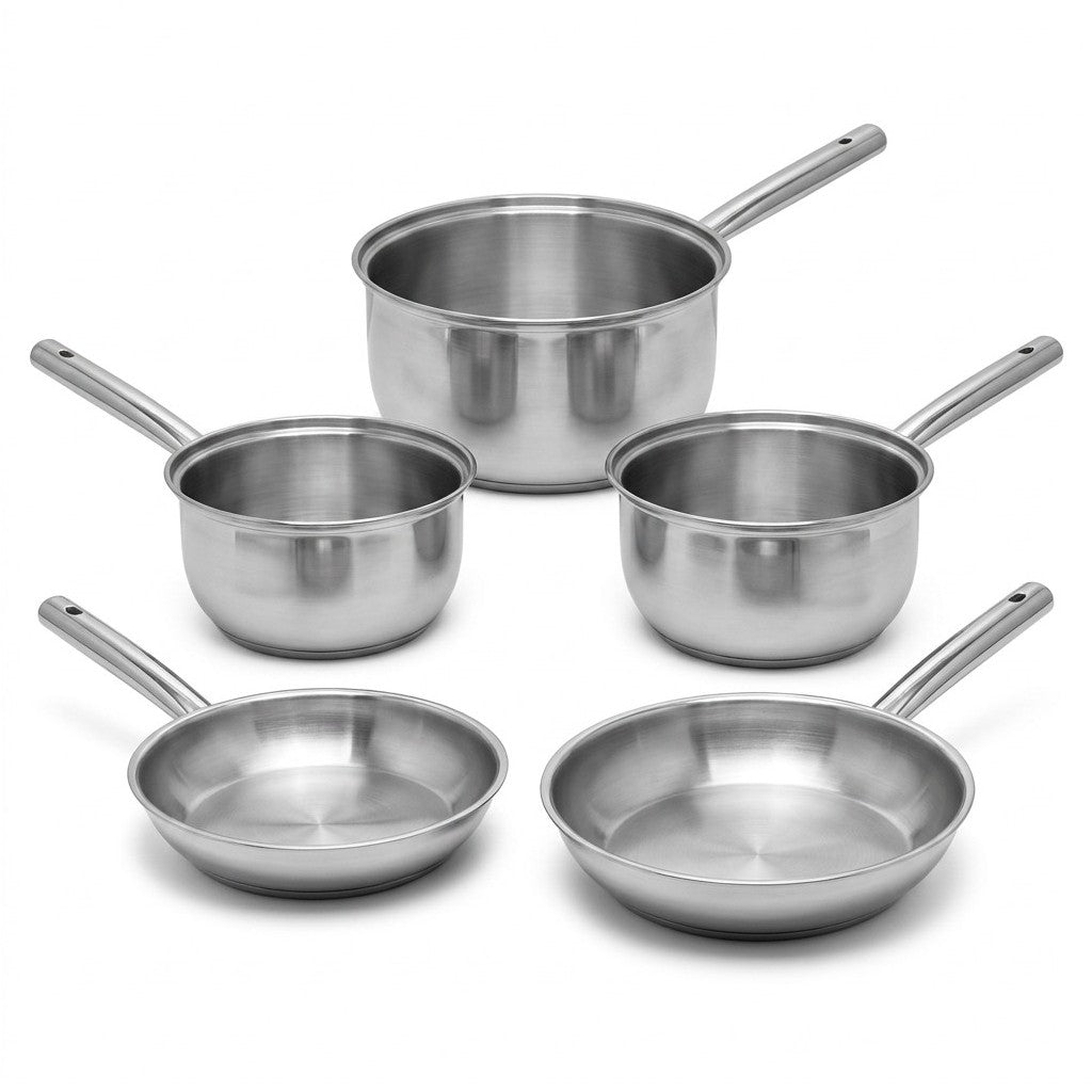 Lot De 3 Casseroles 18/20/22 Cm Et 2 Poêles 24/28 Cm En Inox Fackelmann Rhona