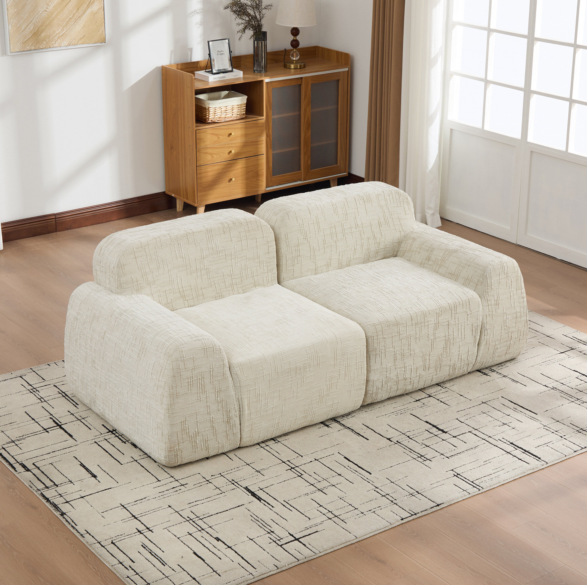 Canapé Modulaire Avec 30d Élastique, Antidérapant, En Chenille, 91x198x73 Cm