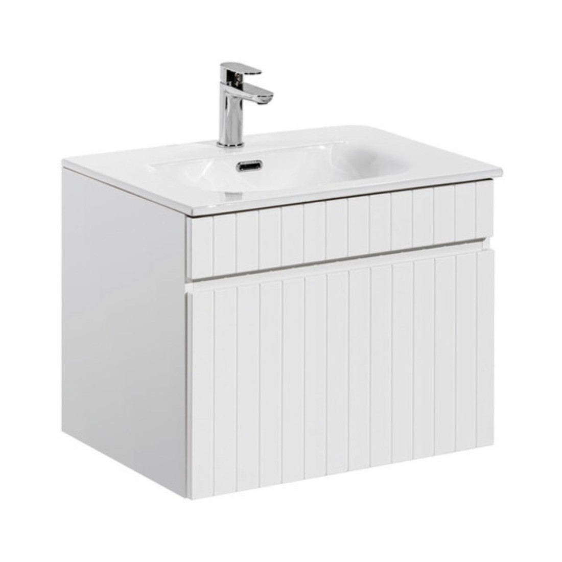 Ensemble Icon Blanc: Meuble Sous Vasque 60cm + Vasque À Encastrer En Céramique Blanche