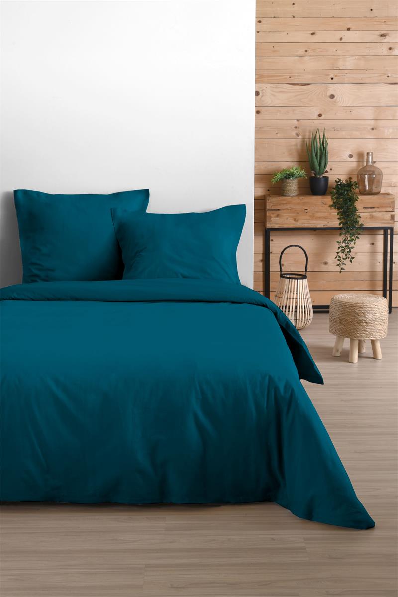 Stof - Housse De Couette - 200x200 Cm - 100% Coton Certifié Oeko-tex - Couleur Pétrole -modèle Eden - Linge De Lit Pour Maison - Doux Et Confortable - Idéal Lit Double Standard - 2 Personnes