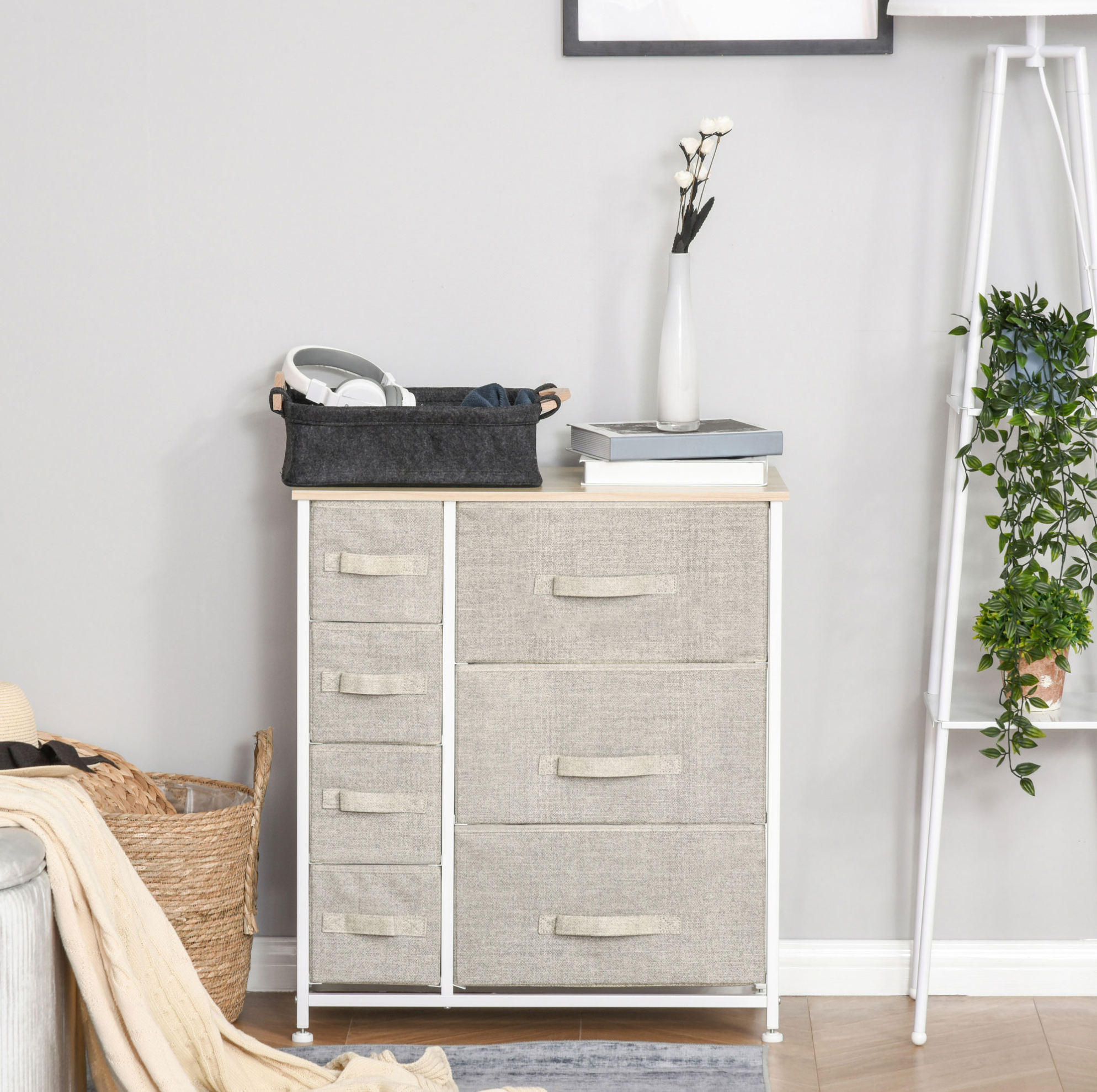 Commode À 7 Tiroirs En Tissu Pliables, Métal, Gris Clair, 63,5 X 30 X 71 Cm, Redom