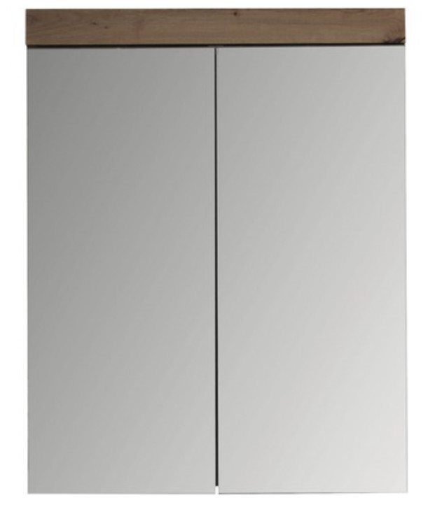 Amanda - Amanda - Armoire De Toilette Murale - 2 Portes Miroir - Blanc/chêne. L - H - P: 60 - 77 - 17 Cm