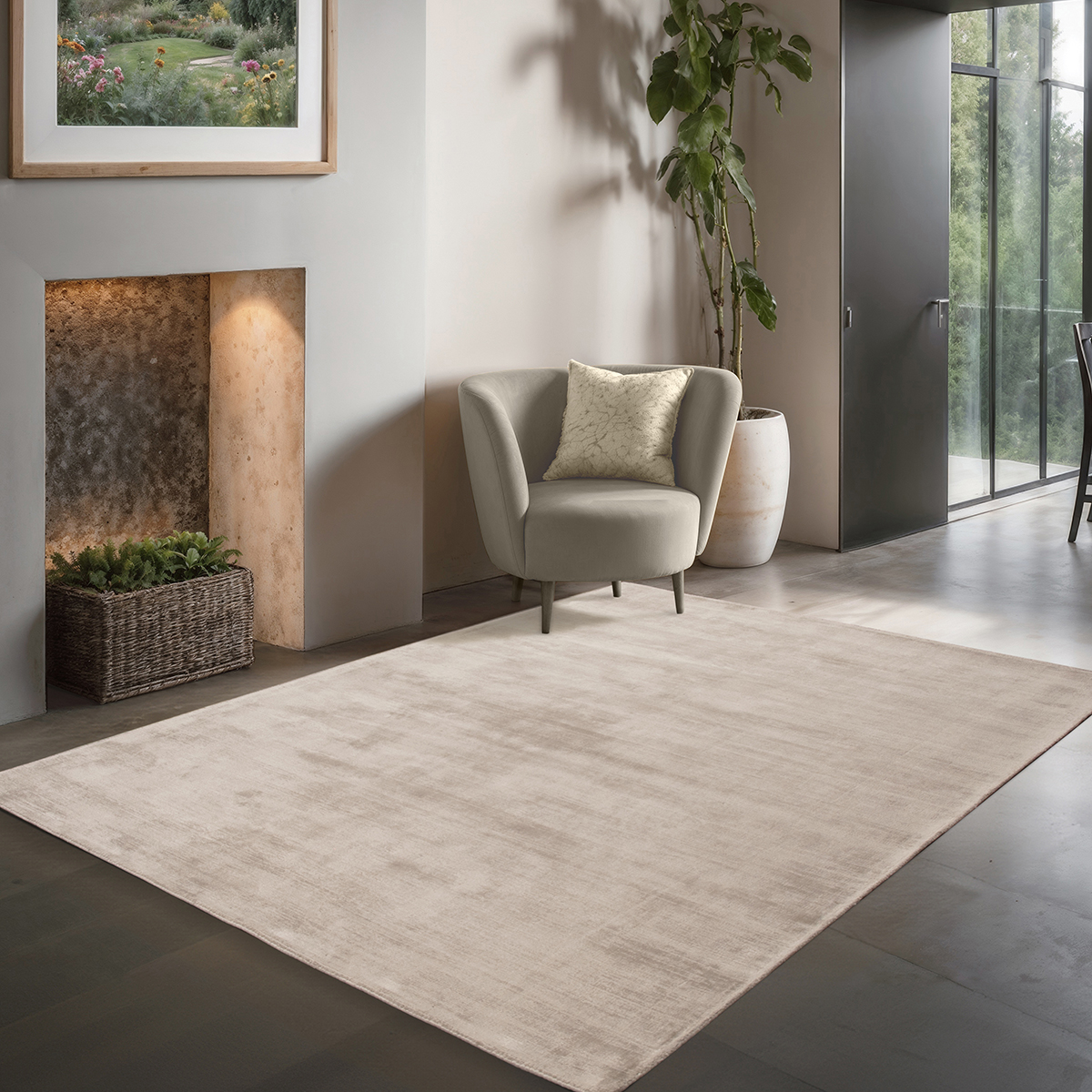Janelle Tapis Salon Viscose Fait Doux Beige Clair