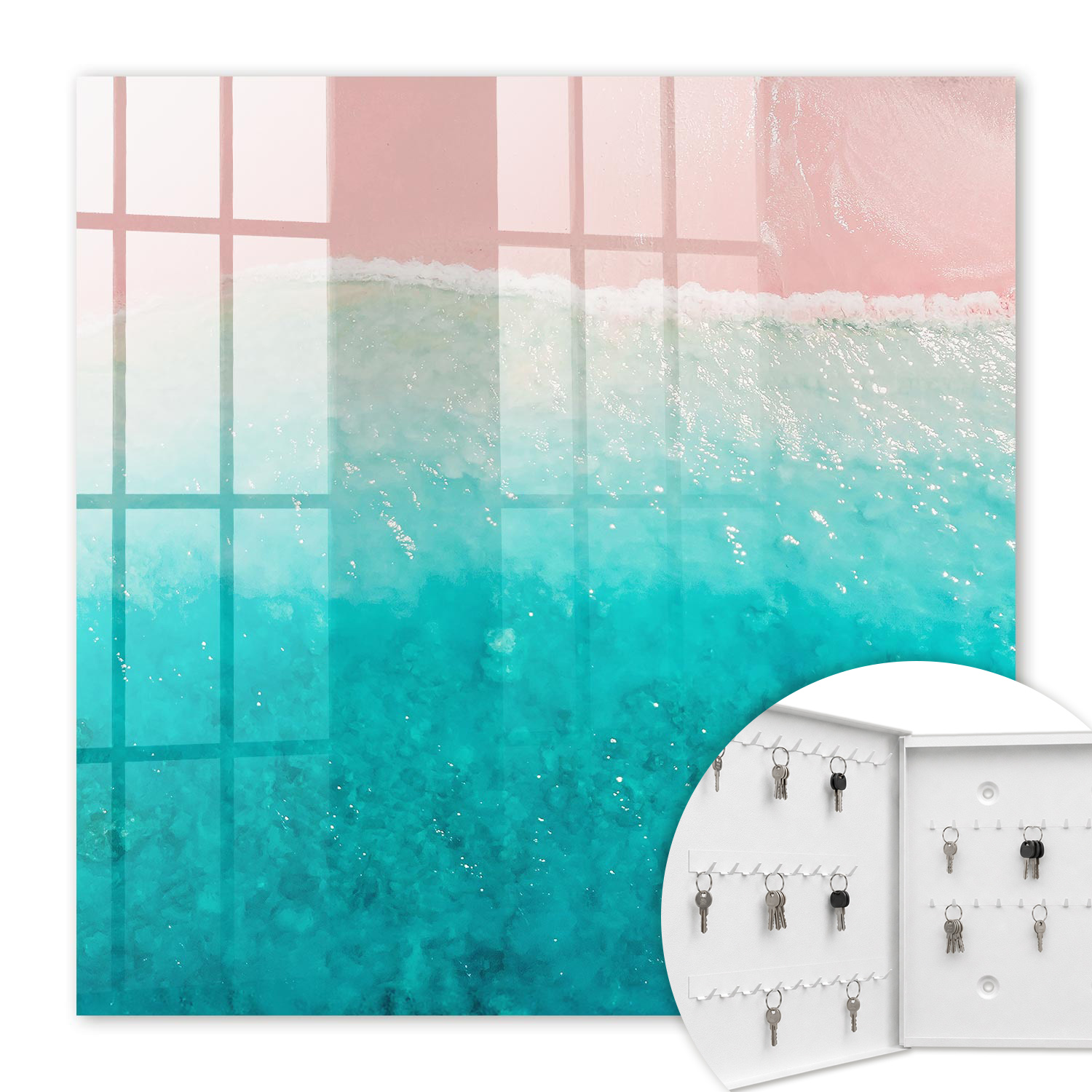 Armoire À Clés - (30 Cm X 30 Cm) - Boîte À Clés Murale - Coffret De Rangement Pour Clés - Couleur Blanche - Ouverture Vers La Gauche - Pour Maison Et Bureau - Plage De Rêve