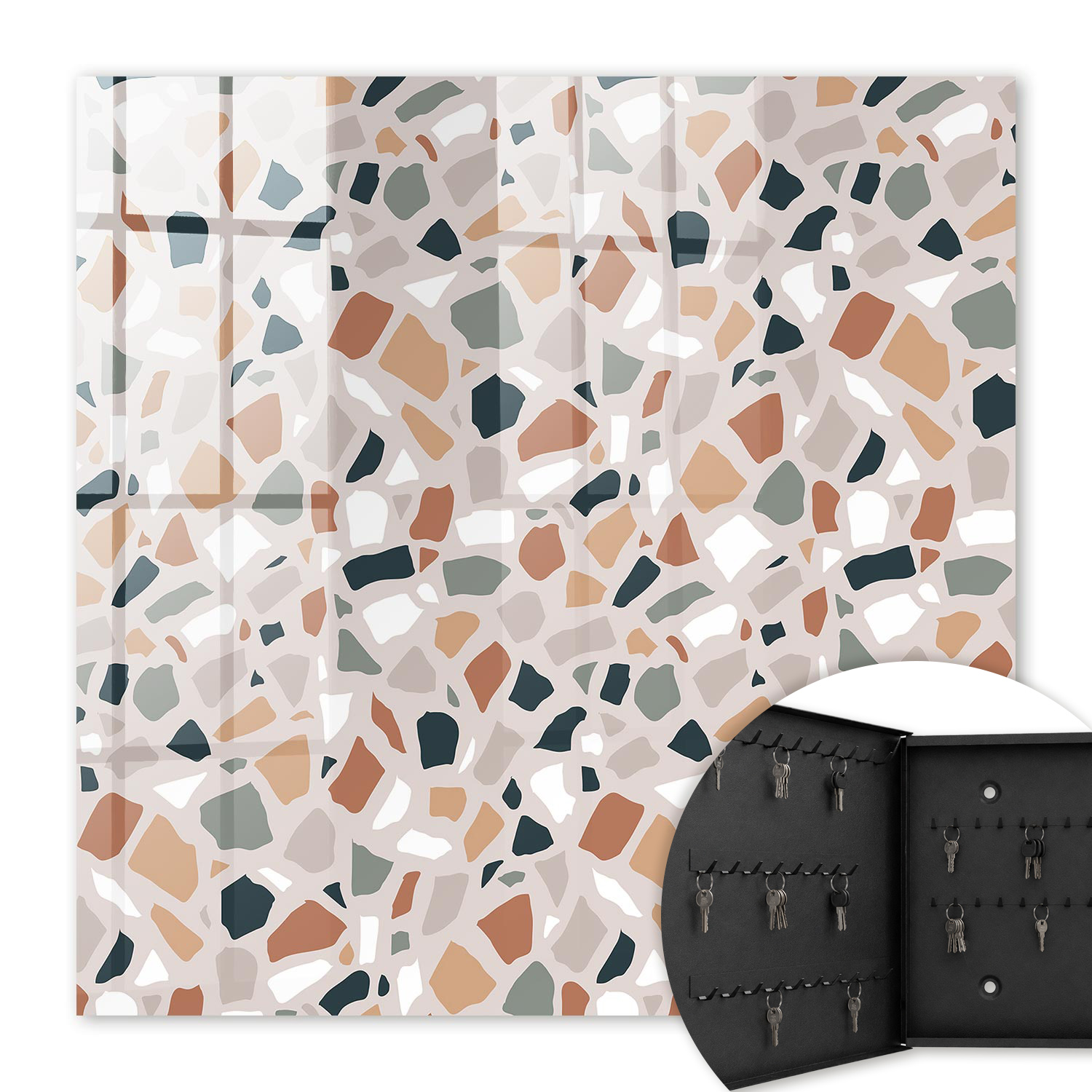 Armoire À Clés - (30 Cm X 30 Cm) - Boîte À Clés Murale - Coffret De Rangement Pour Clés - Couleur Noire - Ouverture Vers La Gauche - Pour Maison Et Bureau - Mosaïque De Pierre