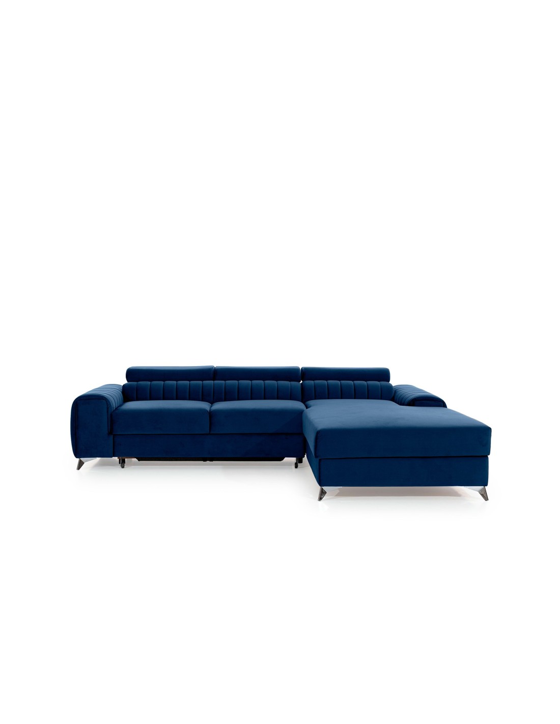 Canapé D'Angle Droit Bleu Foncé Convertible 3 Places Jayson Couchage D'Appoint