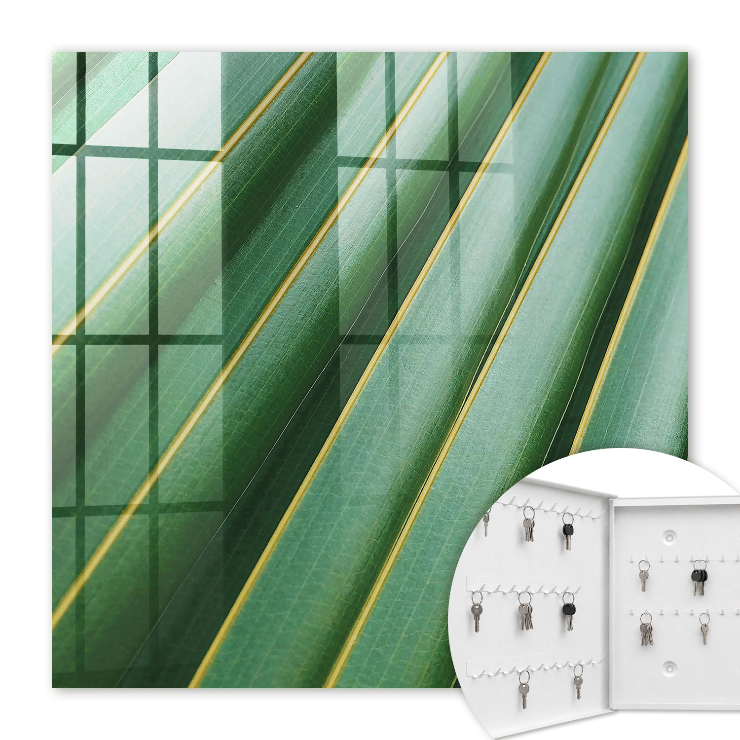 Armoire À Clés - (30 Cm X 30 Cm) - Boîte À Clés Murale - Coffret De Rangement Pour Clés - Couleur Blanche - Ouverture Vers La Gauche - Pour Maison Et Bureau - Motif De Feuilles