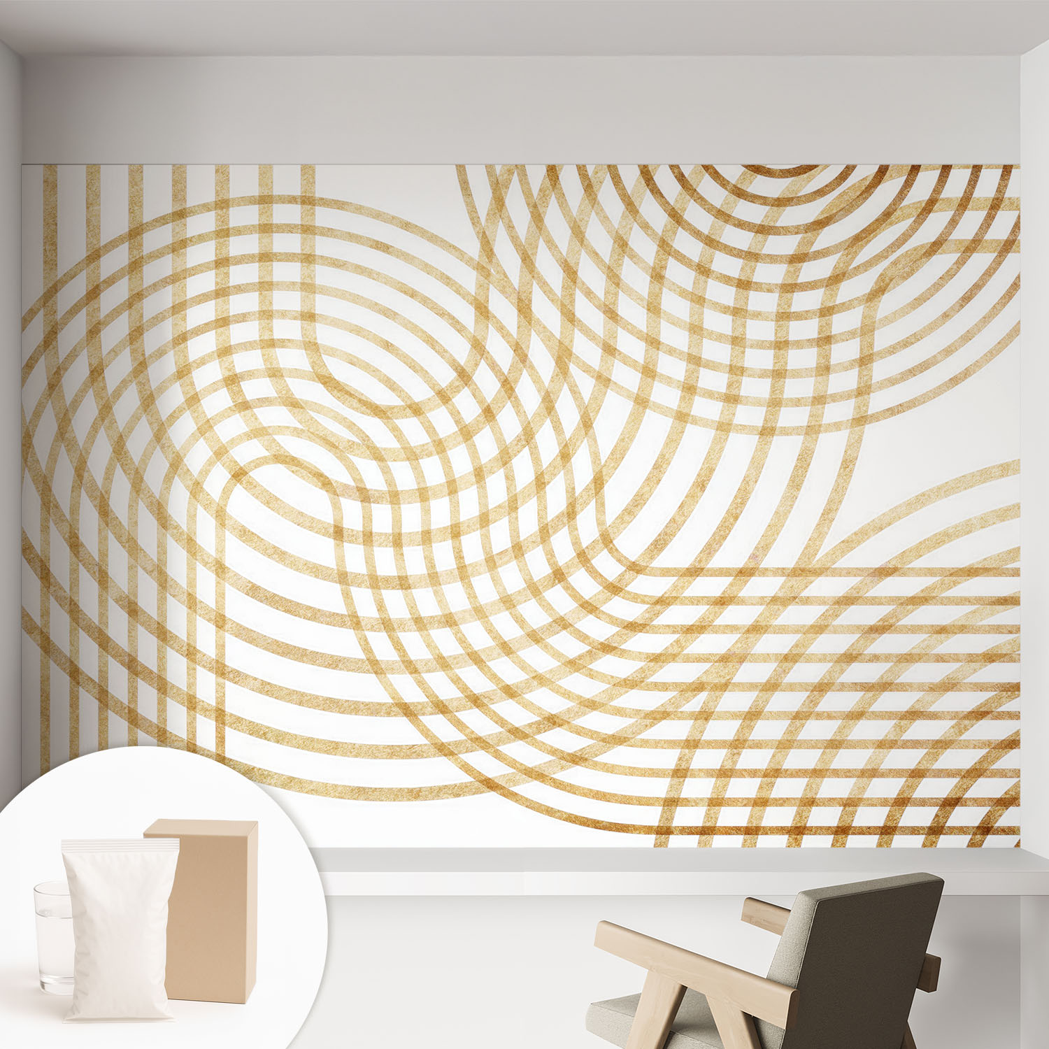 Papier Peint Intissé Mural Pour Salon Chambre À Coucher Tendance Et Originale - Colle Incluse Gratuite Entrelacs Géométriques 152x104 Cm