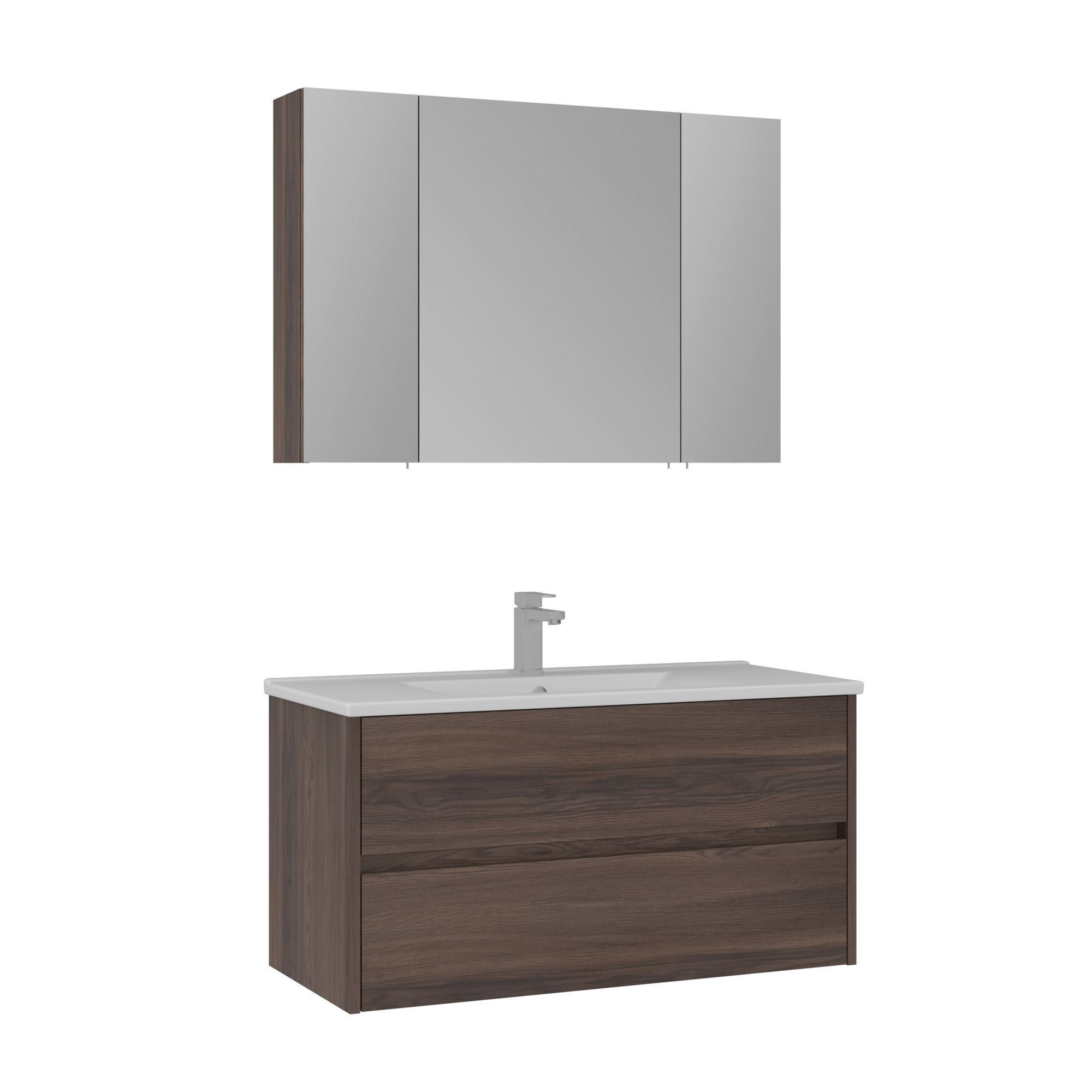 Meuble Avec Simple Vasque Et Miroir "side 100 V3" - 100 X 16 X 52 Cm - Walnut
