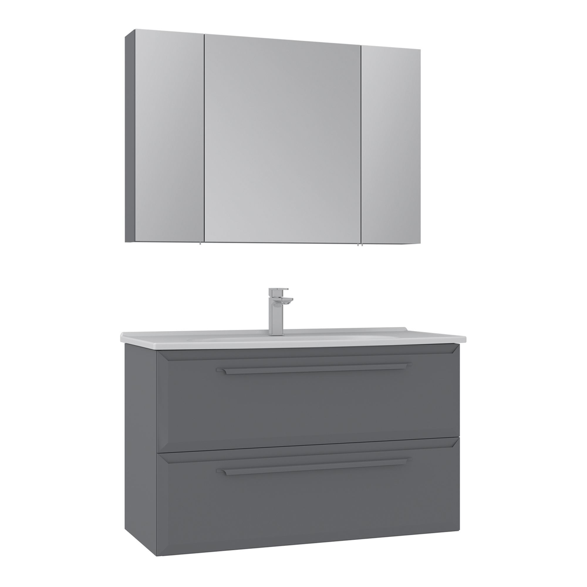 Meuble Avec Simple Vasque Et Miroir "nuvola 100 V2" - 100 X 50 X 62 Cm - Grey