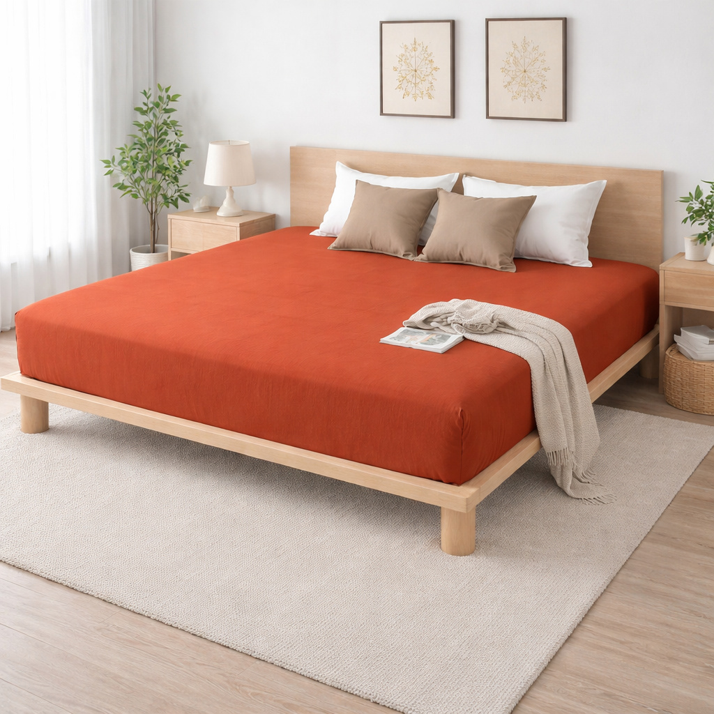 Drap-housse 160 X 200 Cm Sienna Terracotta - Gaze De Coton & Coton 57 Fils - Bonnet 30 Cm
