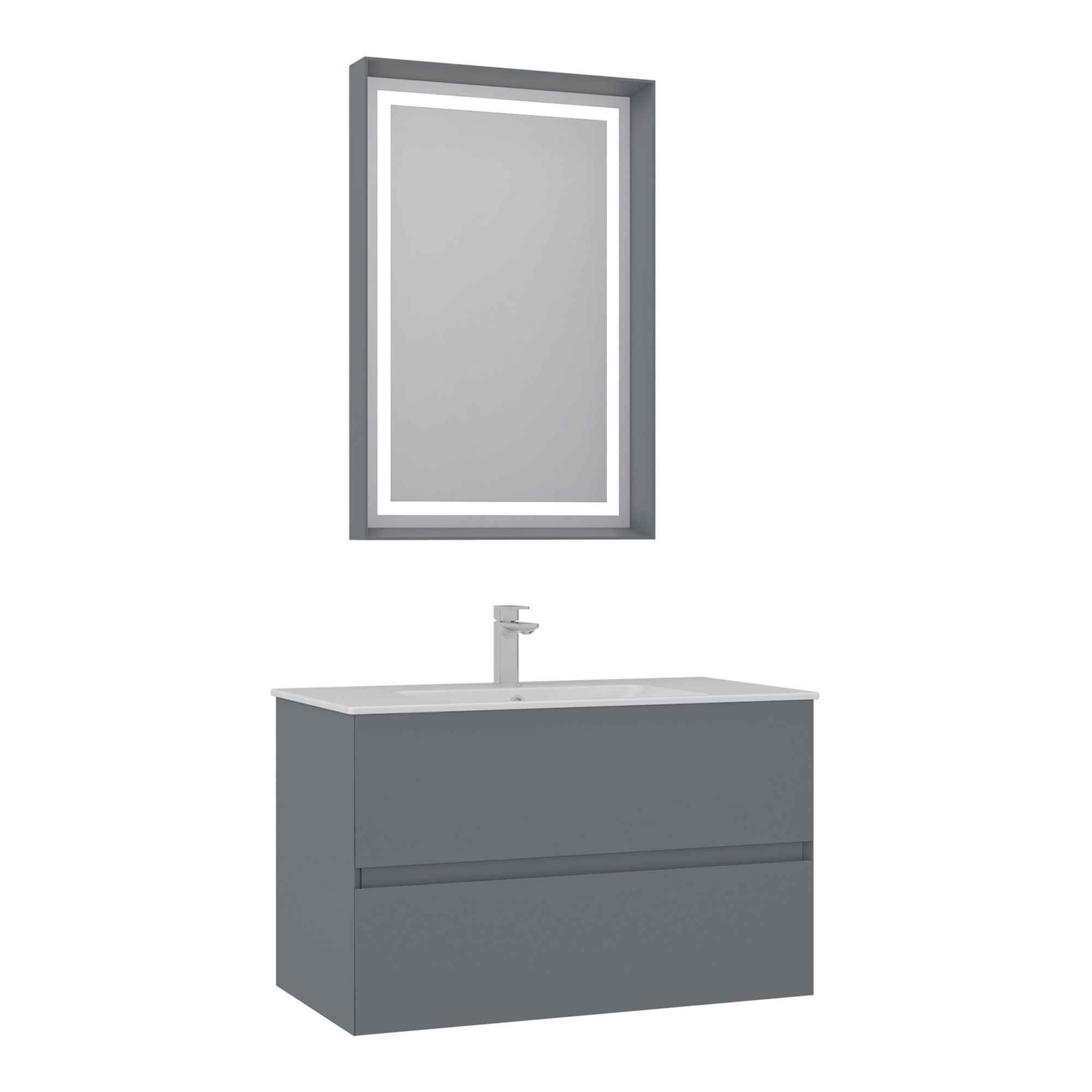 Meuble Avec Simple Vasque Et Miroir "nest 91 V2" - 91 X 51 X 55 Cm - Matte Grey