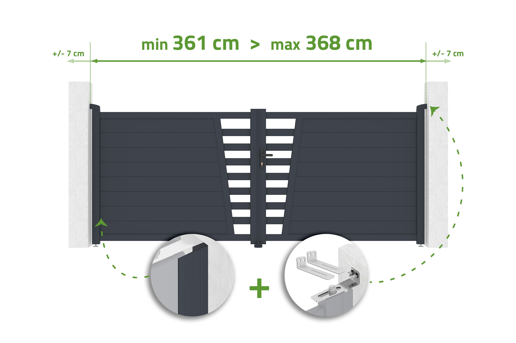 Portail Battant Ajustable En Largeur 3,5m Cervina H.140cm Aluminium Gris