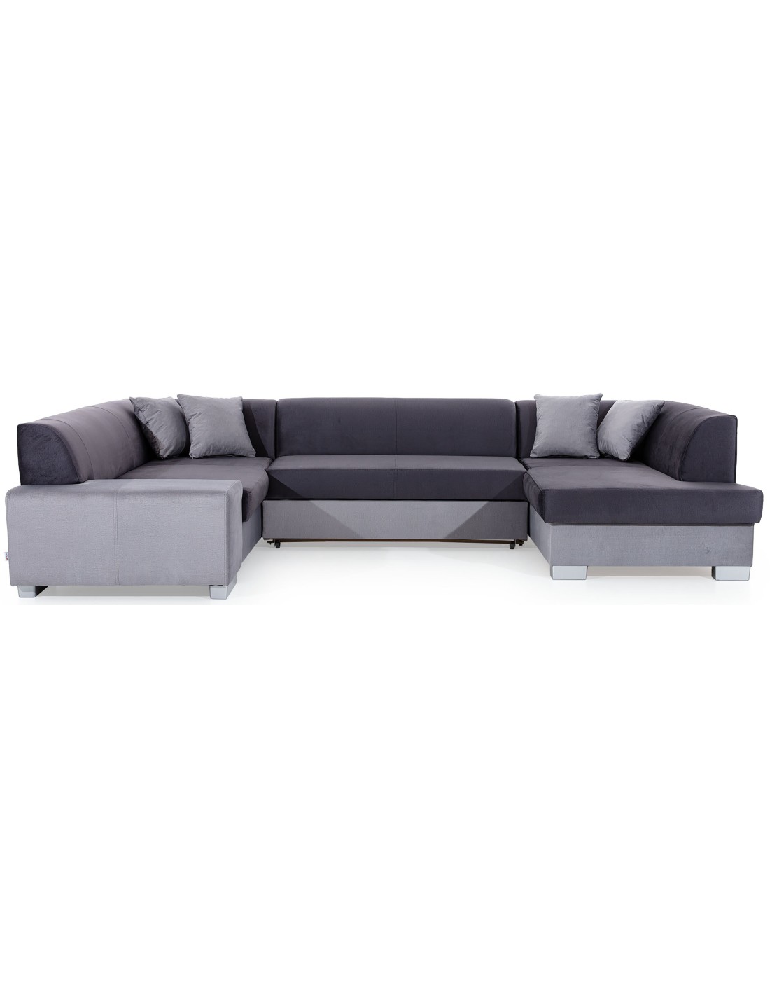 Canapé Panoramique En U Gris Foncé Convertible 6 Places Havane Avec Assise Profonde