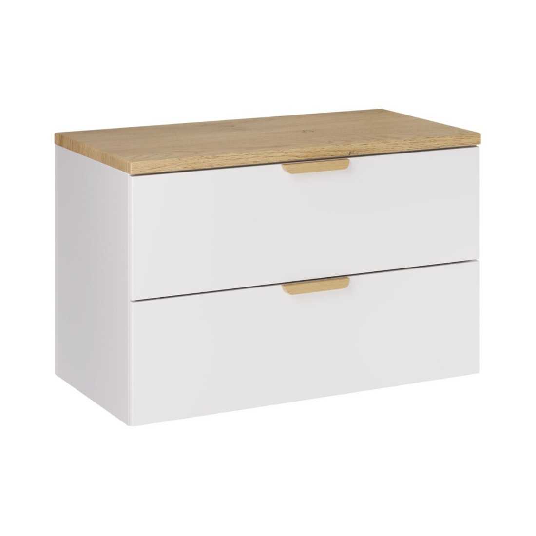 Ensemble De Salle De Bain Suspendu Oster 80cm: Meuble Sous Vasque À Tiroirs Blanc + Plan Pour Vasque Aspect Chêne Clair