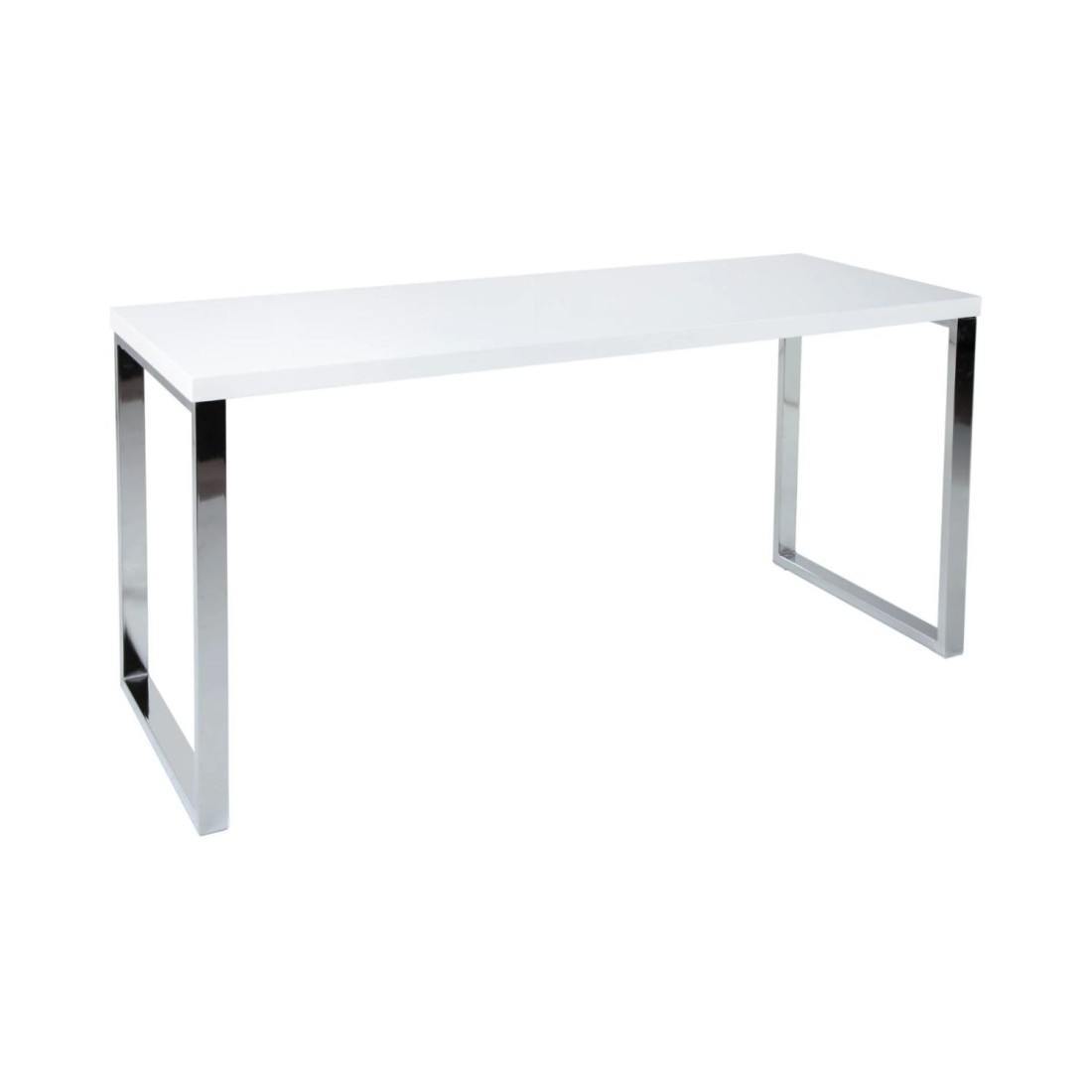 Bureau Design Monza 160x60 Cm Blanc Brillant Avec Pieds Chromés Argentés