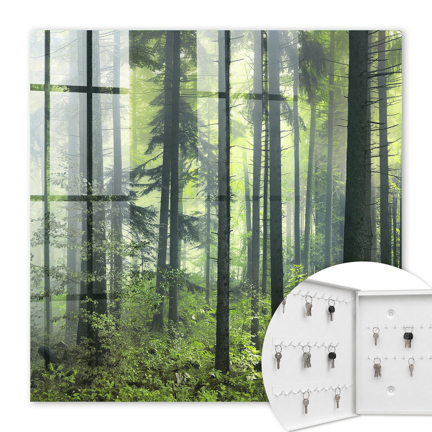 Armoire À Clés - (30 Cm X 30 Cm) - Boîte À Clés Murale - Coffret De Rangement Pour Clés - Couleur Blanche - Ouverture Vers La Gauche - Pour Maison Et Bureau - Forêt Verte