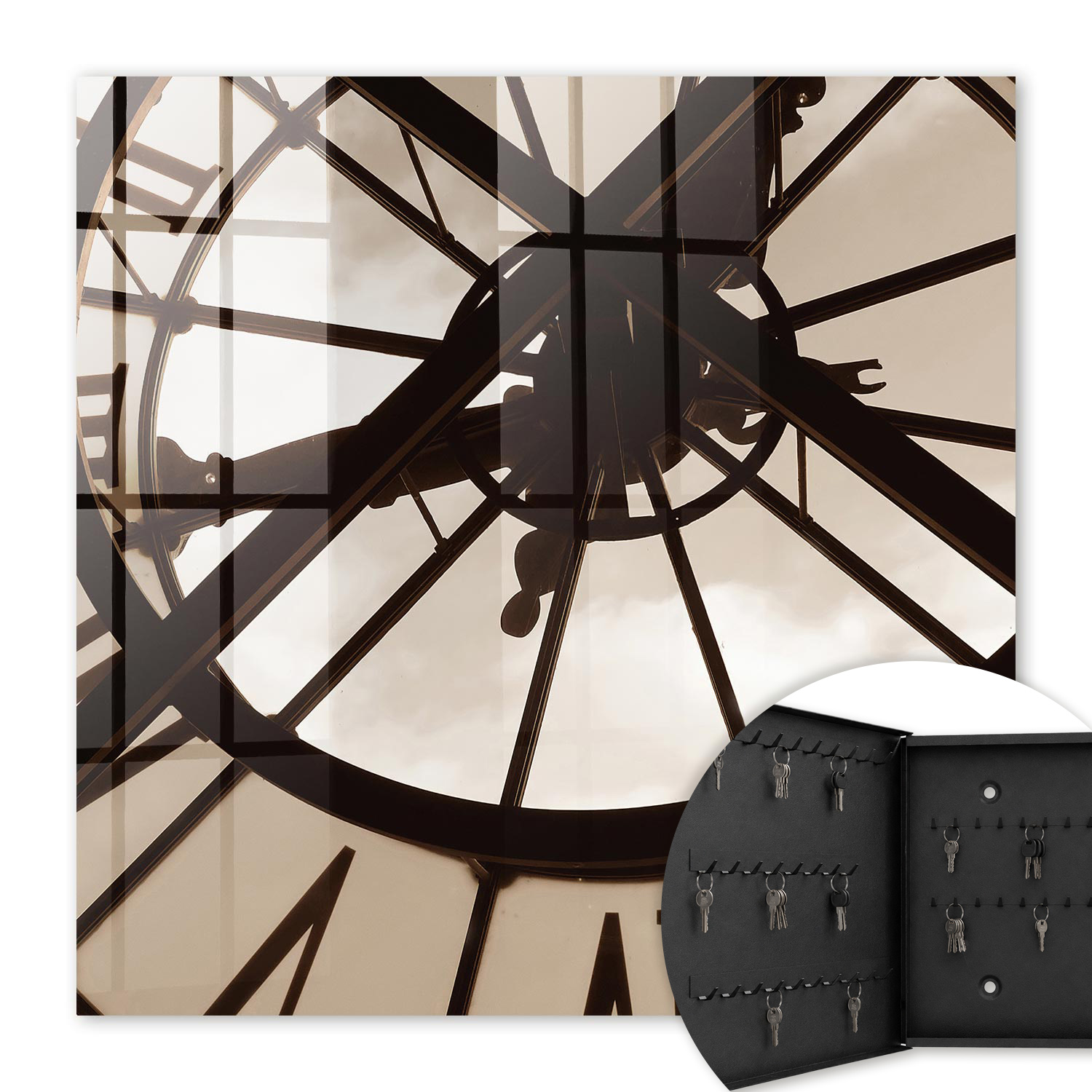 Armoire À Clés - (30 Cm X 30 Cm) - Boîte À Clés Murale - Coffret De Rangement Pour Clés - Couleur Noire - Ouverture Vers La Gauche - Pour Maison Et Bureau - Élégance Industrielle