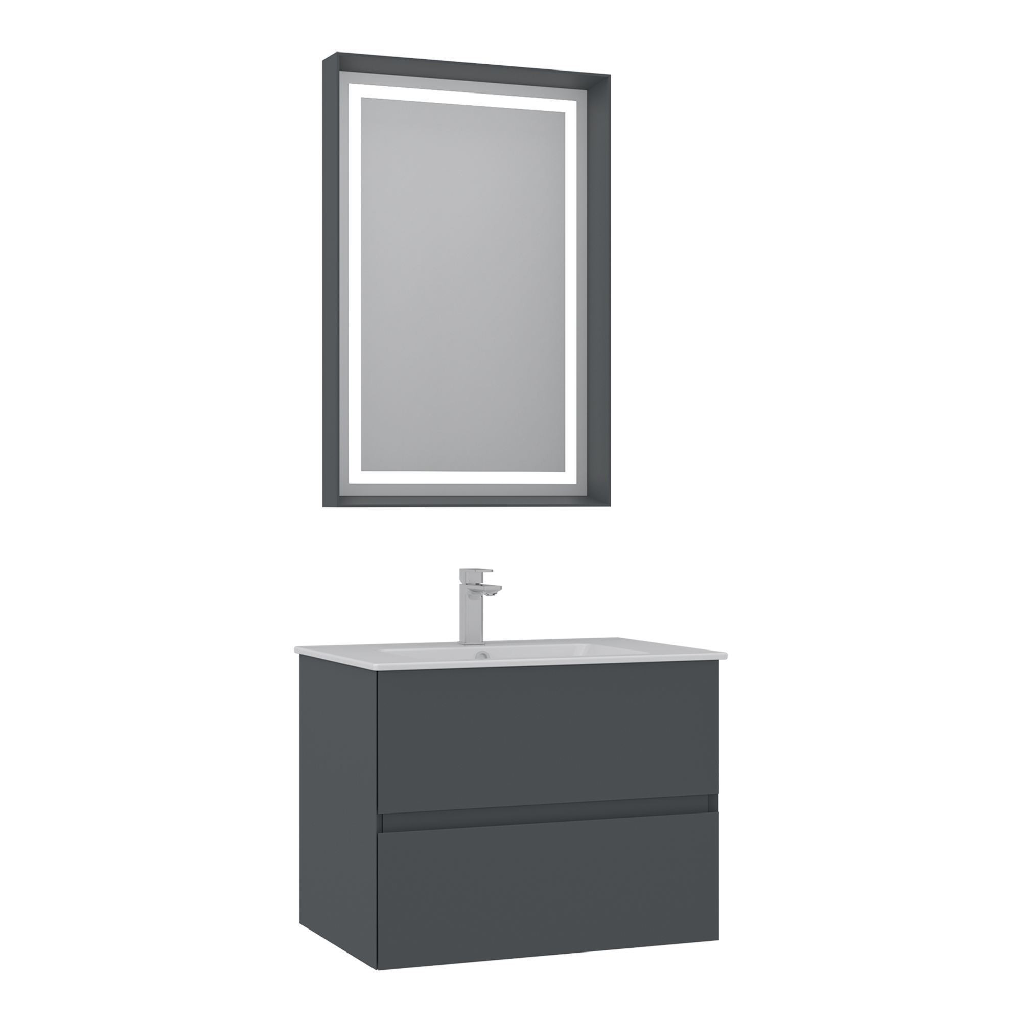 Meuble Avec Simple Vasque Et Miroir "nest 71 V2" - 71 X 51 X 55 Cm - Matte Anthracite
