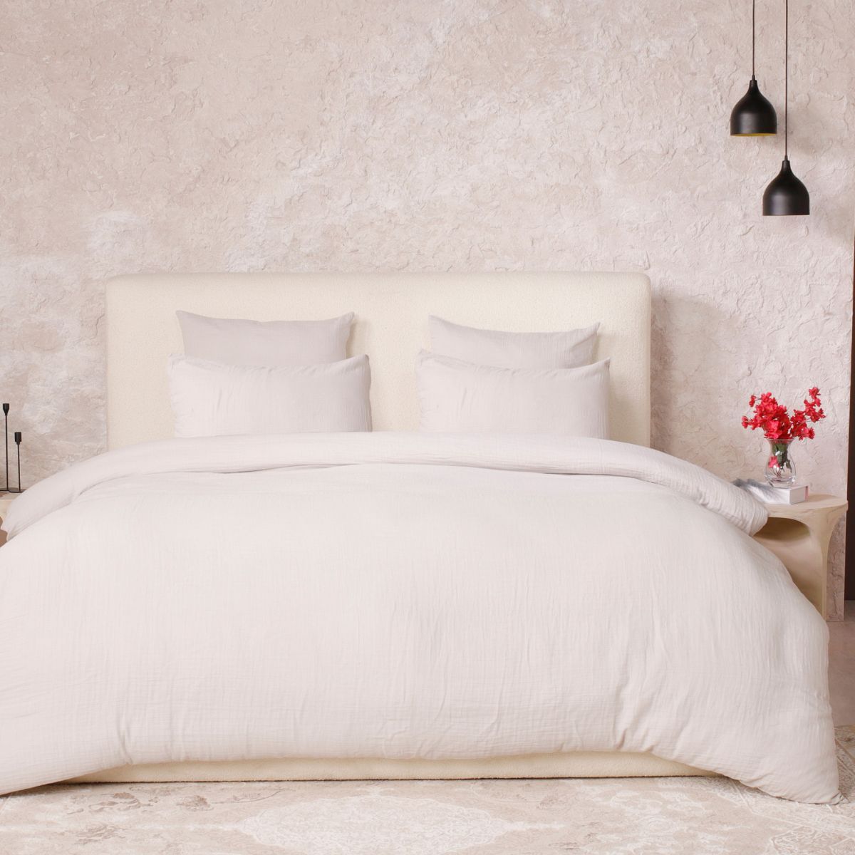 Parure Housse De Couette 260x240cm + 2 Taies 100% Gaze De Coton Lavée Écru - Valma