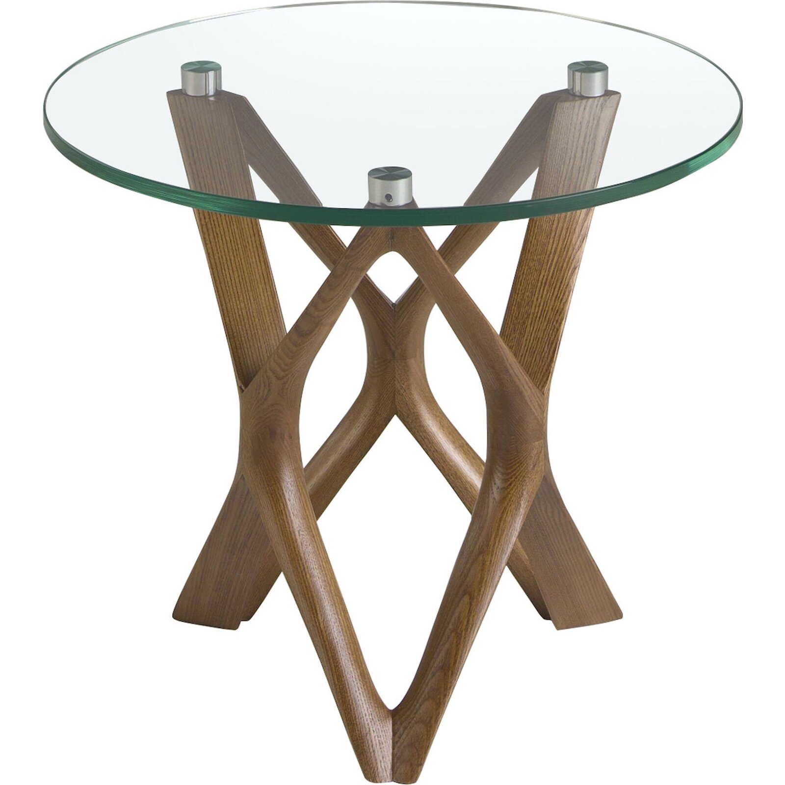 Table D'Appoint Design Verre Et Bois Angel Cerda - Verre Trempé Et Bois Noyer