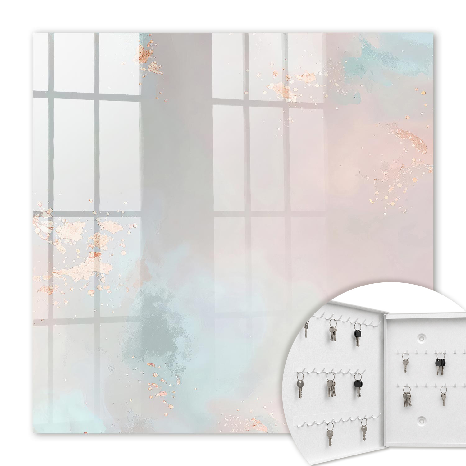 Armoire À Clés - (30 Cm X 30 Cm) - Boîte À Clés Murale - Coffret De Rangement Pour Clés - Couleur Blanche - Ouverture Vers La Gauche - Pour Maison Et Bureau - Abstraction Pastel