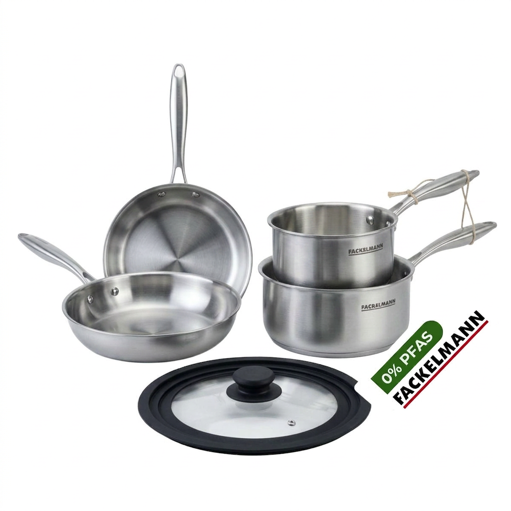 Batterie De Cuisine Avec 2 Poêles 24/26 Cm Et 2 Casseroles 14/18 Cm Avec 1 Couvercle De Cuisson Universel Sans Pfas Fackelmann Vita3