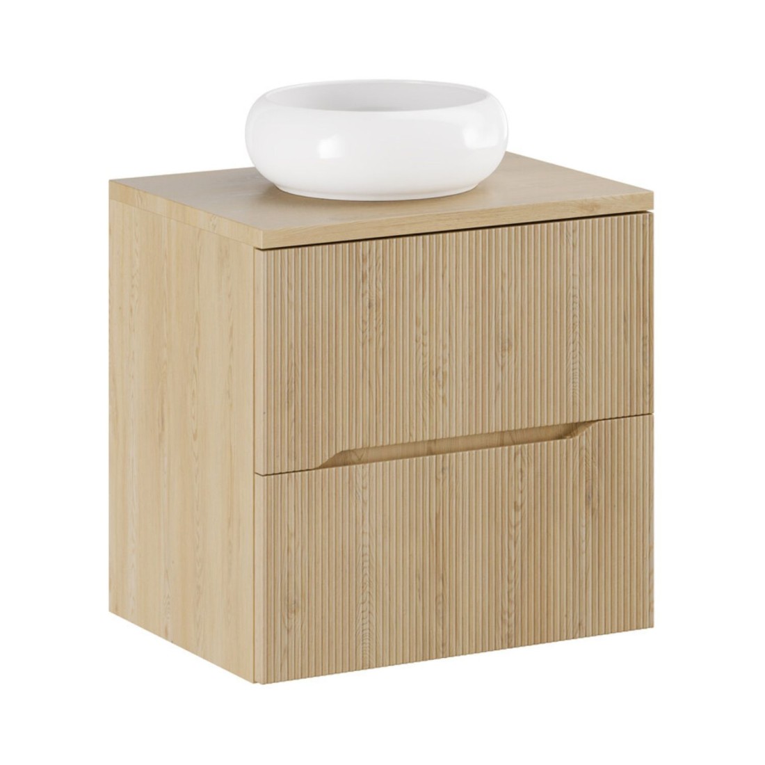 Ensemble De Salle De Bain Suspendu Natura 60cm: Meuble Sous Vasque + Plan Pour Vasque + Vasque À Poser Ronde Blanche