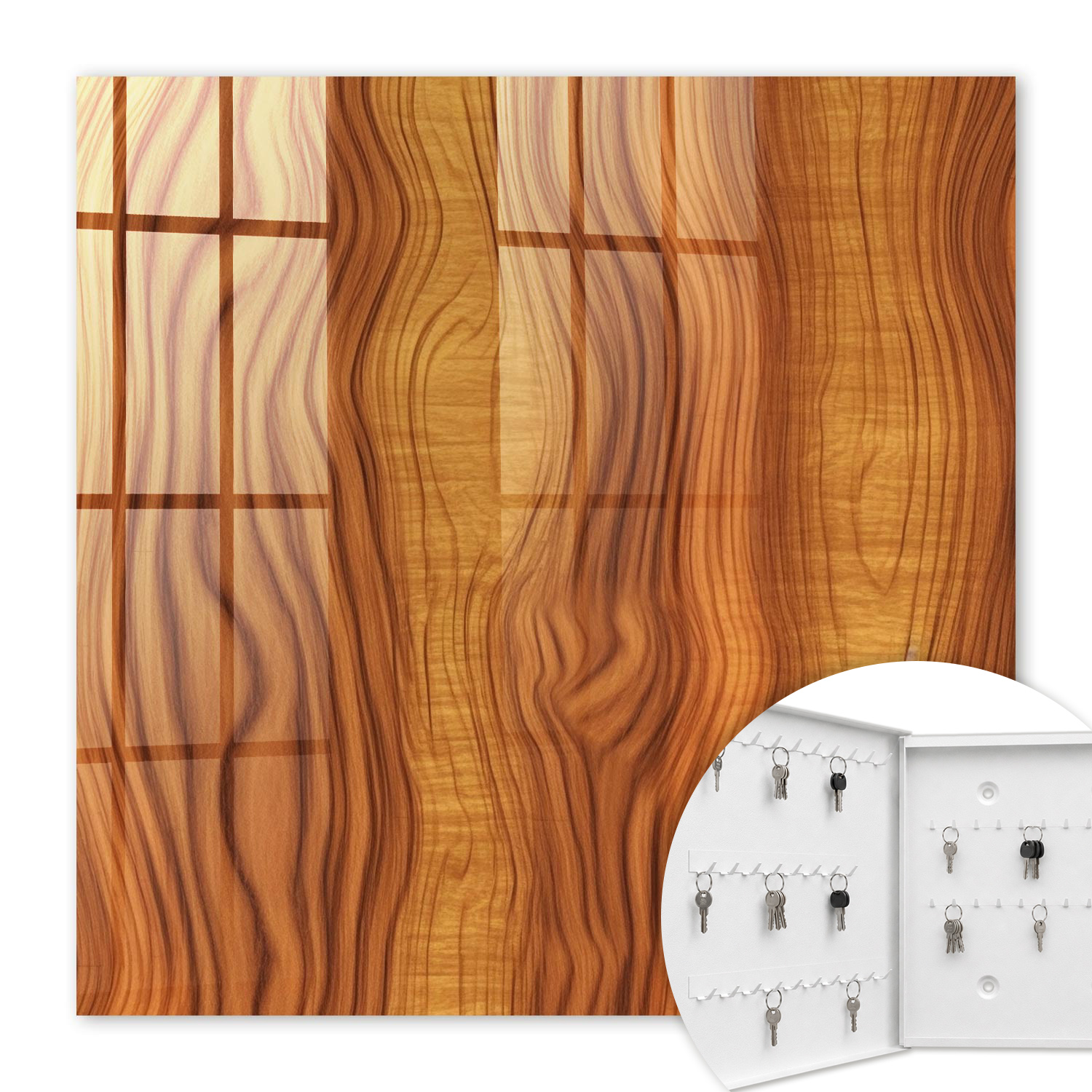 Armoire À Clés - (30 Cm X 30 Cm) - Boîte À Clés Murale - Coffret De Rangement Pour Clés - Couleur Blanche - Ouverture Vers La Gauche - Pour Maison Et Bureau - Vagues De Bois