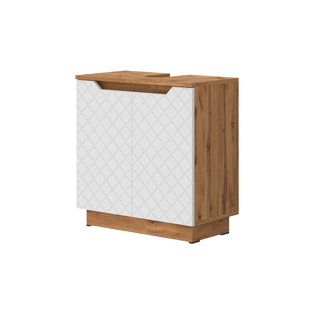 Meuble Vasque Simple Lotta, Chêne/blanc Avec Structure En Carreaux, 59.8x62.1cm Avec 2 Portes, Vicco