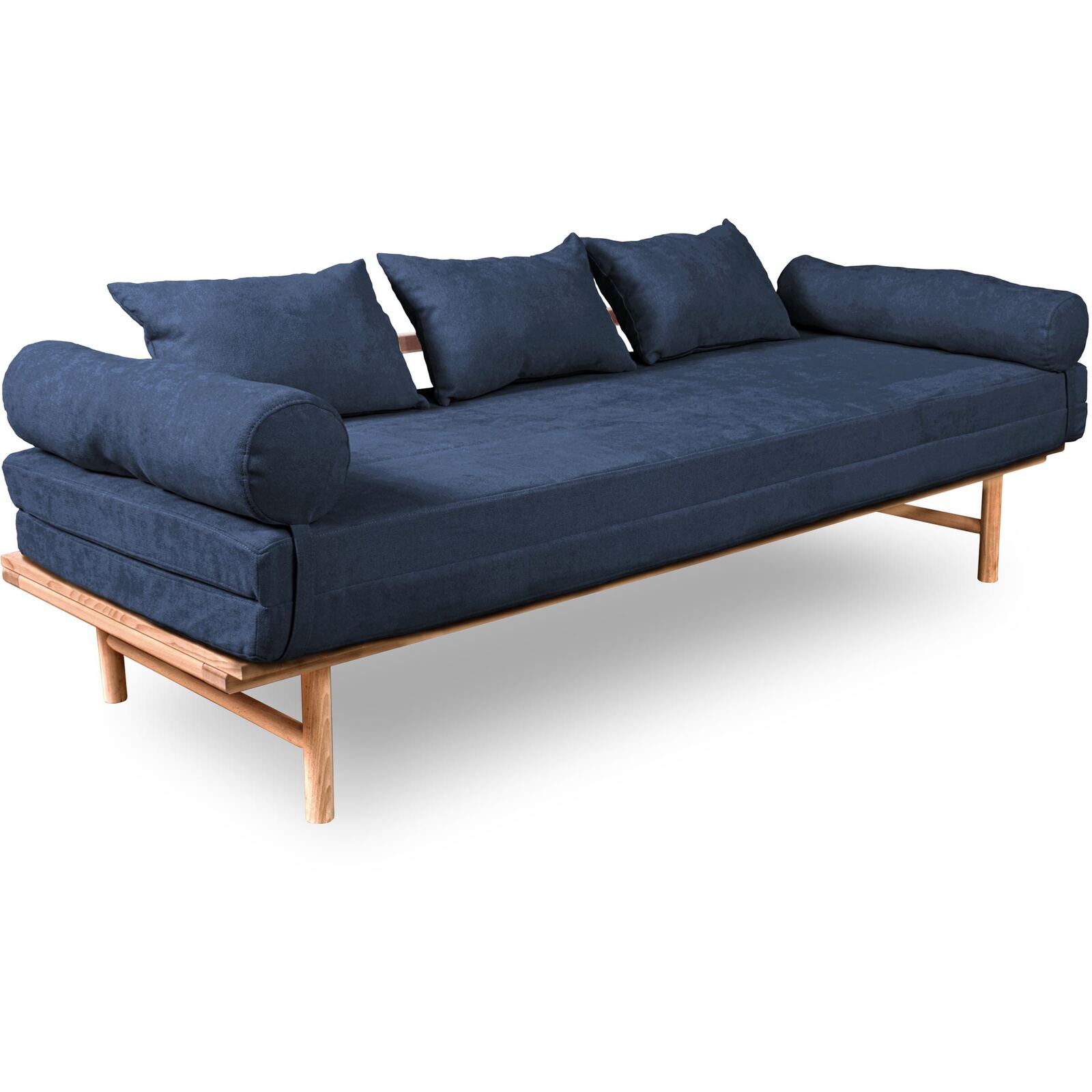Canapé Lit Convertible Design En Tissu Beige Et Bois - 140 X 200 Cm - Bois Clair Et Beige