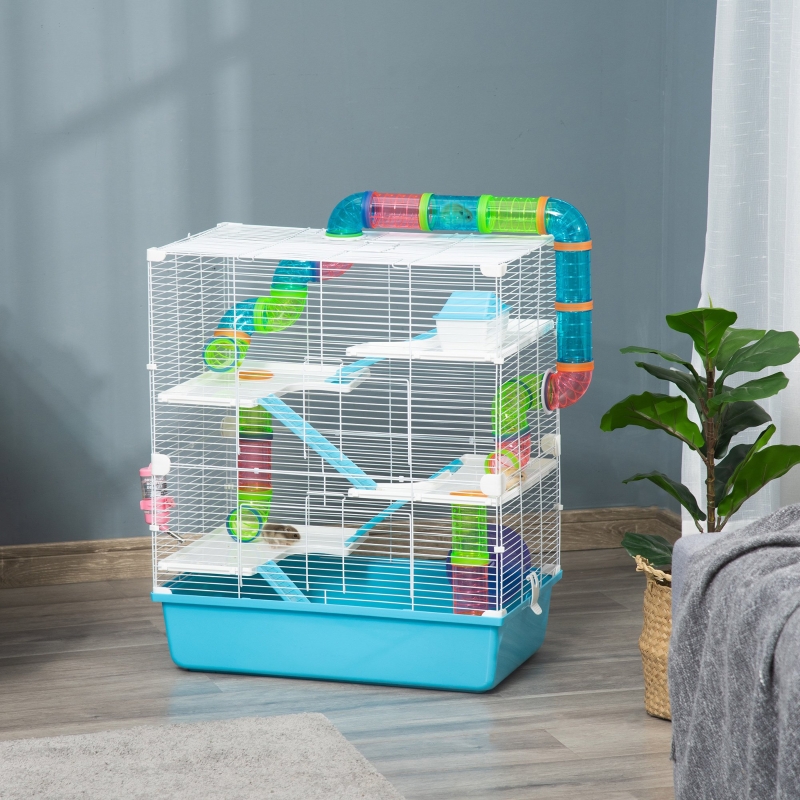 Cage Pour Petits Animaux À 5 Niveaux Avec Rampe, Roue, Gamelle Et Biberon, 59 X 36 X 69 Cm
