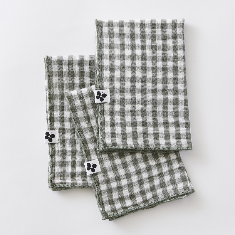 Lot De 3 Serviettes De Table "vickie" 40 X 40 Cm Tissé Teint "gaze De Coton" L'Effet Papillon - Vickie Romarin -