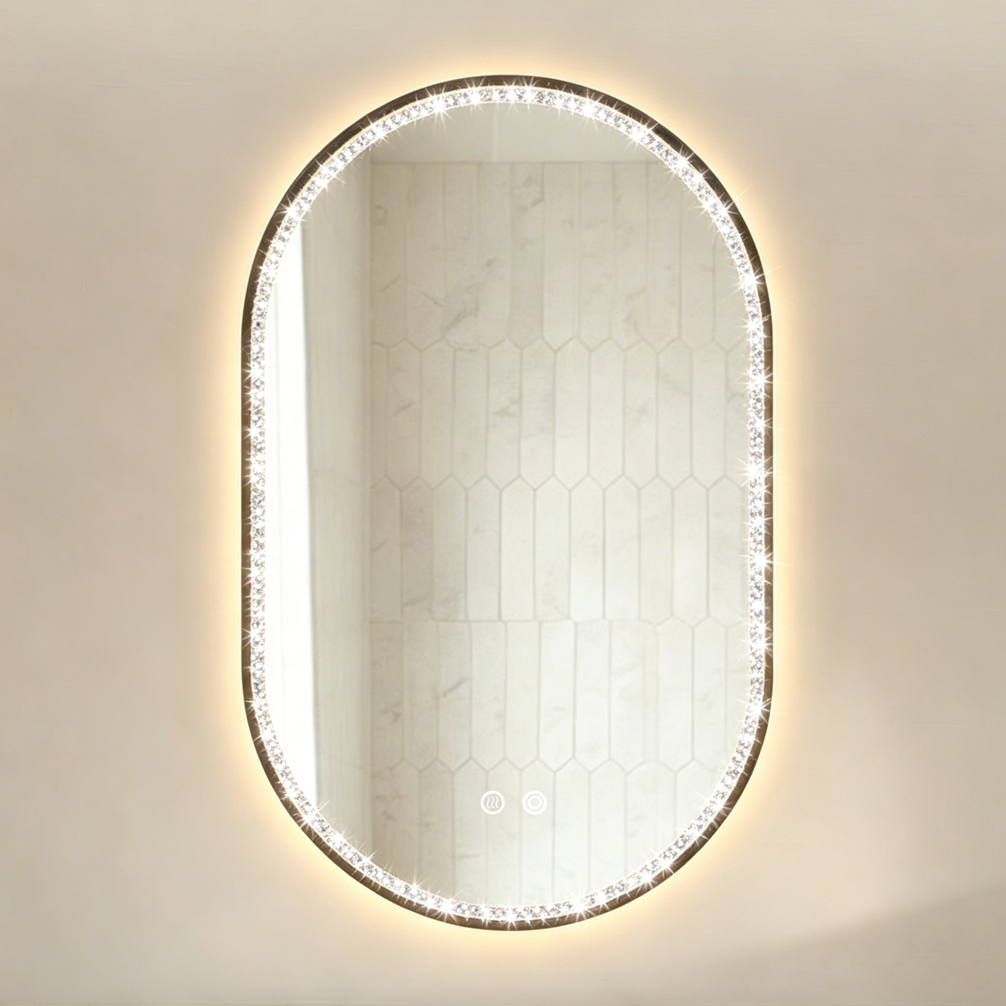 Miroir De Salle De Bains Led Ovale 50 X 80 Cm, Anti-buée, 3 Températures, Noir, Redom