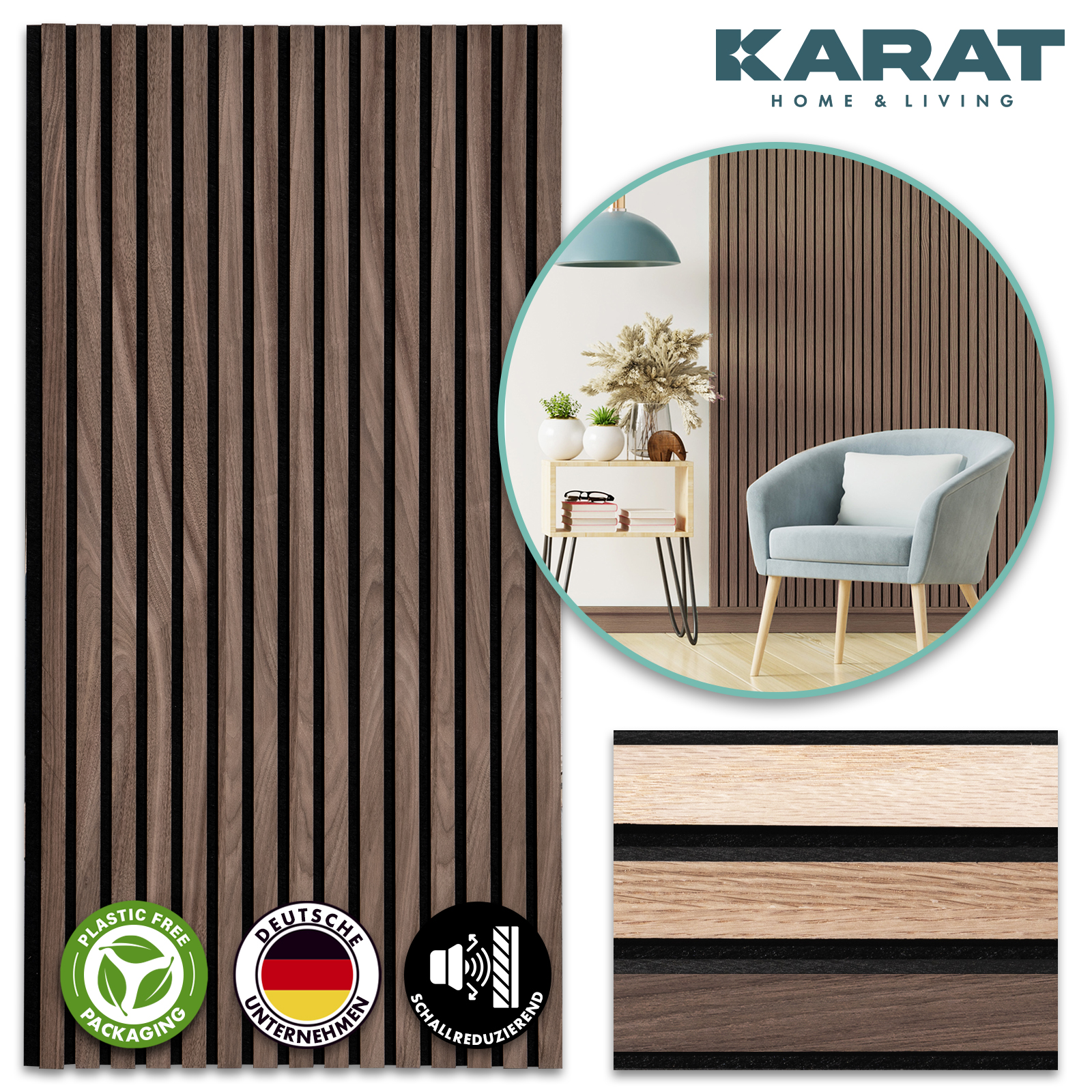 Ossature Panneau Tasseaux Acoustiques En Aspect Bois, 118 X 60 Cm, Black Walnut