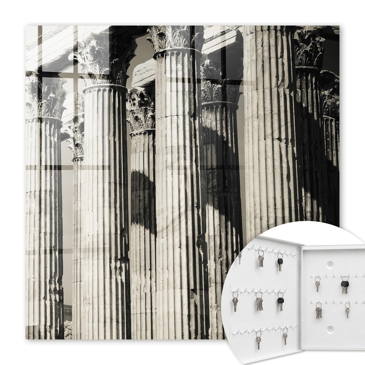 Armoire À Clés - (30 Cm X 30 Cm) - Boîte À Clés Murale - Coffret De Rangement Pour Clés - Couleur Blanche - Ouverture Vers La Gauche - Pour Maison Et Bureau - Colonnes Antiques