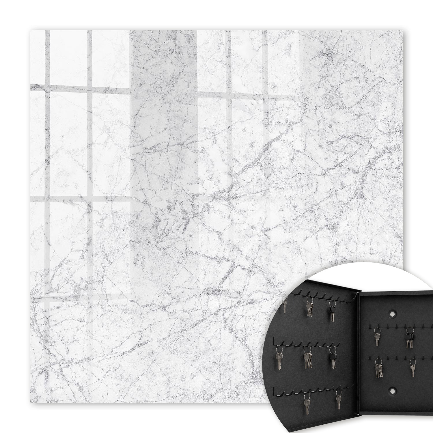 Armoire À Clés - (30 Cm X 30 Cm) - Boîte À Clés Murale - Coffret De Rangement Pour Clés - Couleur Noire - Ouverture Vers La Gauche - Pour Maison Et Bureau - Élégance Du Marbre