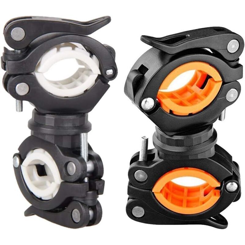2 Pcs Pince À Vélo Lampe De Poche Orange Et Blanc, Support D'Éclairage De Vélo Rotatif À 360°, Lampe De Poche Pour Vélo, Universel Clip Lampe Torche V