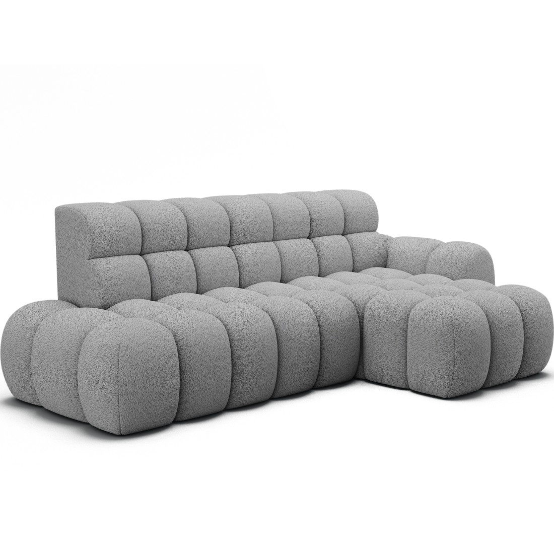 Canapé D'Angle Convertible Bulla 3 Places Gris Angle Droit - Tissu Bouclette Avec Extension D'Assise Électrique
