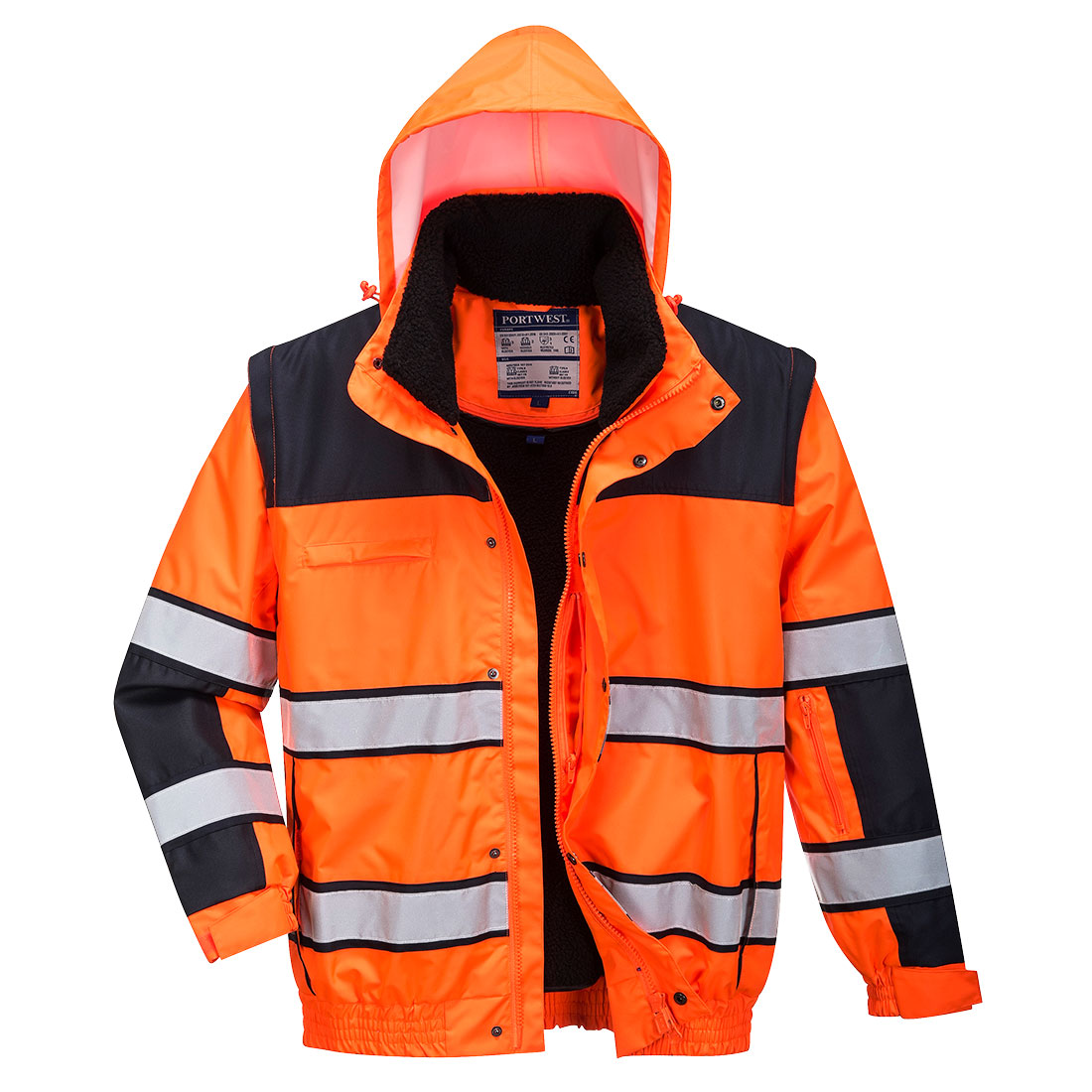 Blouson Haute Visibilité 3en1 Portwest Hivis Orange Fluo L