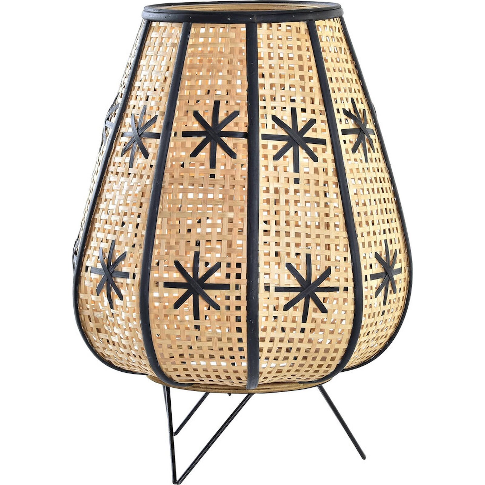 Lampe Salon Osier Tissé Avec Motif Floral Élégant - Marron Noir Métal Avec Motifs Floraux