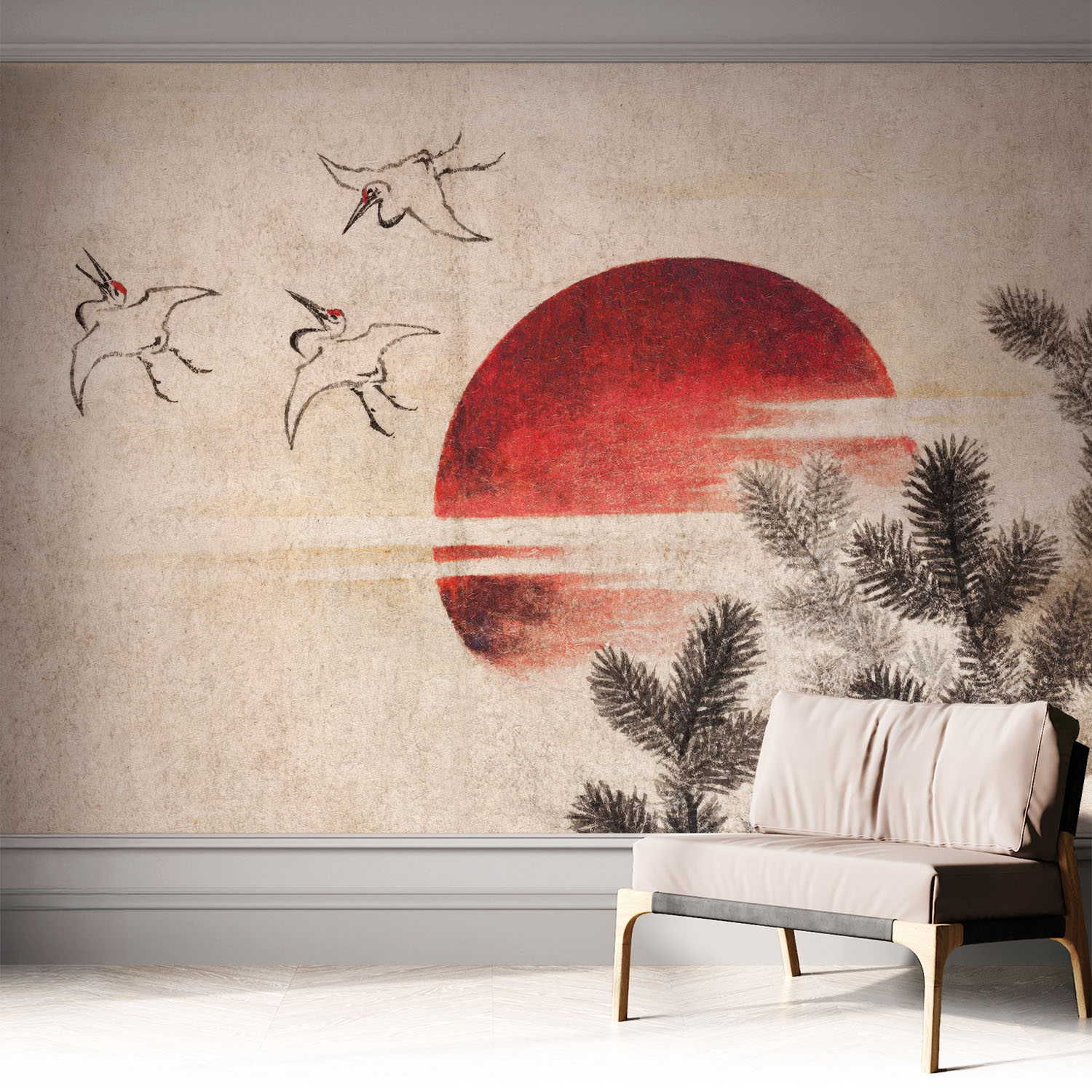Tapete Adhésive Moderne Pour Salon Et Chambre À Coucher Décoration Rapide Avec Colle Lever De Soleil Dans La Forêt 312x219 Cm