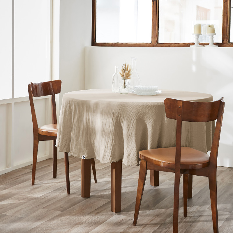 Nappe De Table "gaïa" Ronde 180 Cm "gaze De Coton" L'Effet Papillon - Gaia Ficelle -