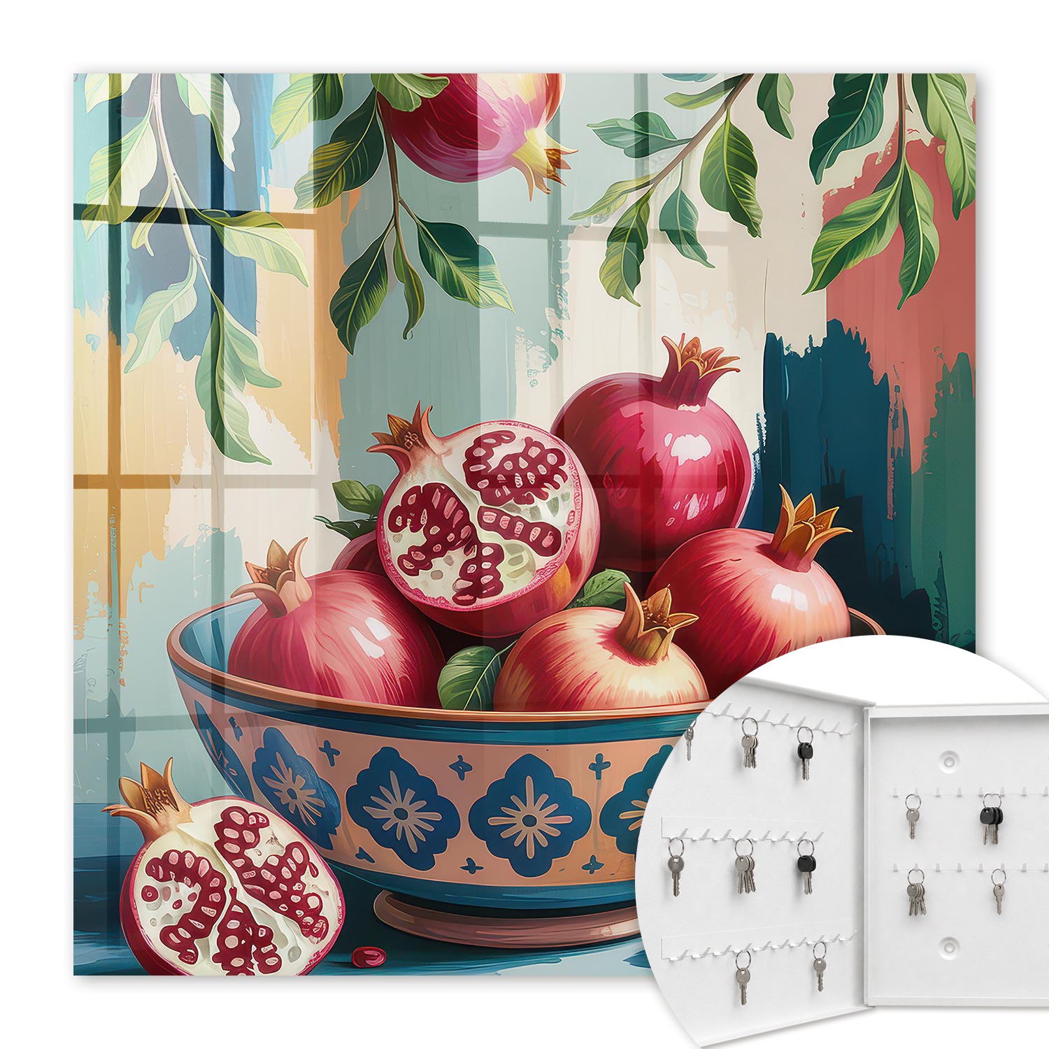 Armoire À Clés - (30 Cm X 30 Cm) - Boîte À Clés Murale - Coffret De Rangement Pour Clés - Couleur Blanche - Ouverture Vers La Gauche - Pour Maison Et Bureau - Motif De Fruit