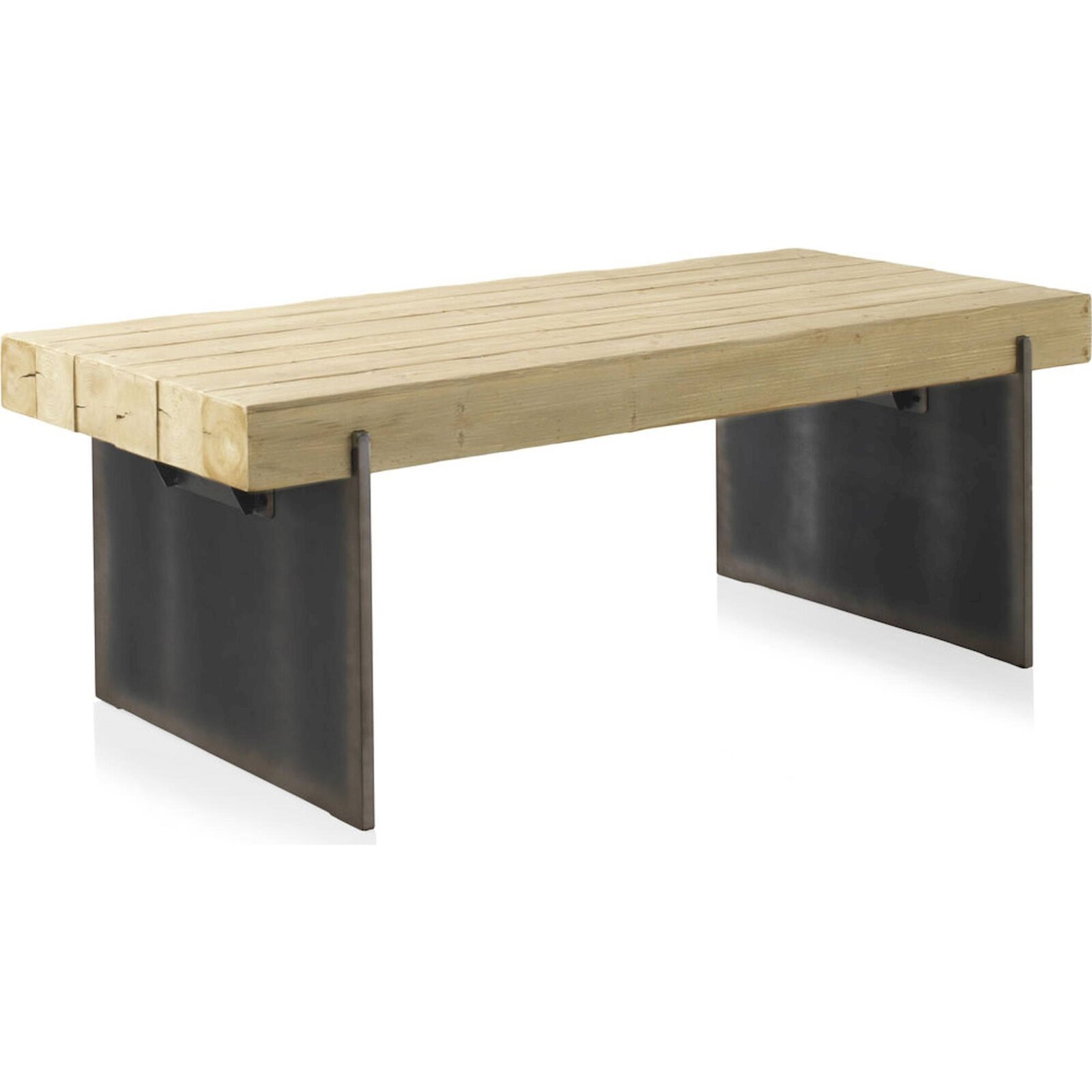 Table Basse Bois De Sapin Et Pieds Laqués Finition Métalisée - Bois Naturel Et Métal Noir