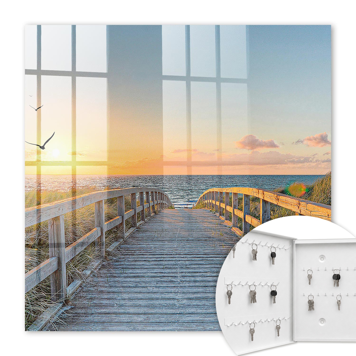 Armoire À Clés - (30 Cm X 30 Cm) - Boîte À Clés Murale - Coffret De Rangement Pour Clés - Couleur Blanche - Ouverture Vers La Gauche - Pour Maison Et Bureau - Chemin Océanique
