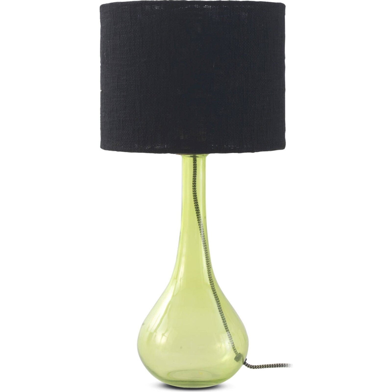 Lampe De Table En Cristal Vert Avec Abat Jour Coton Noir - Vert Cristal Et Noir Profond